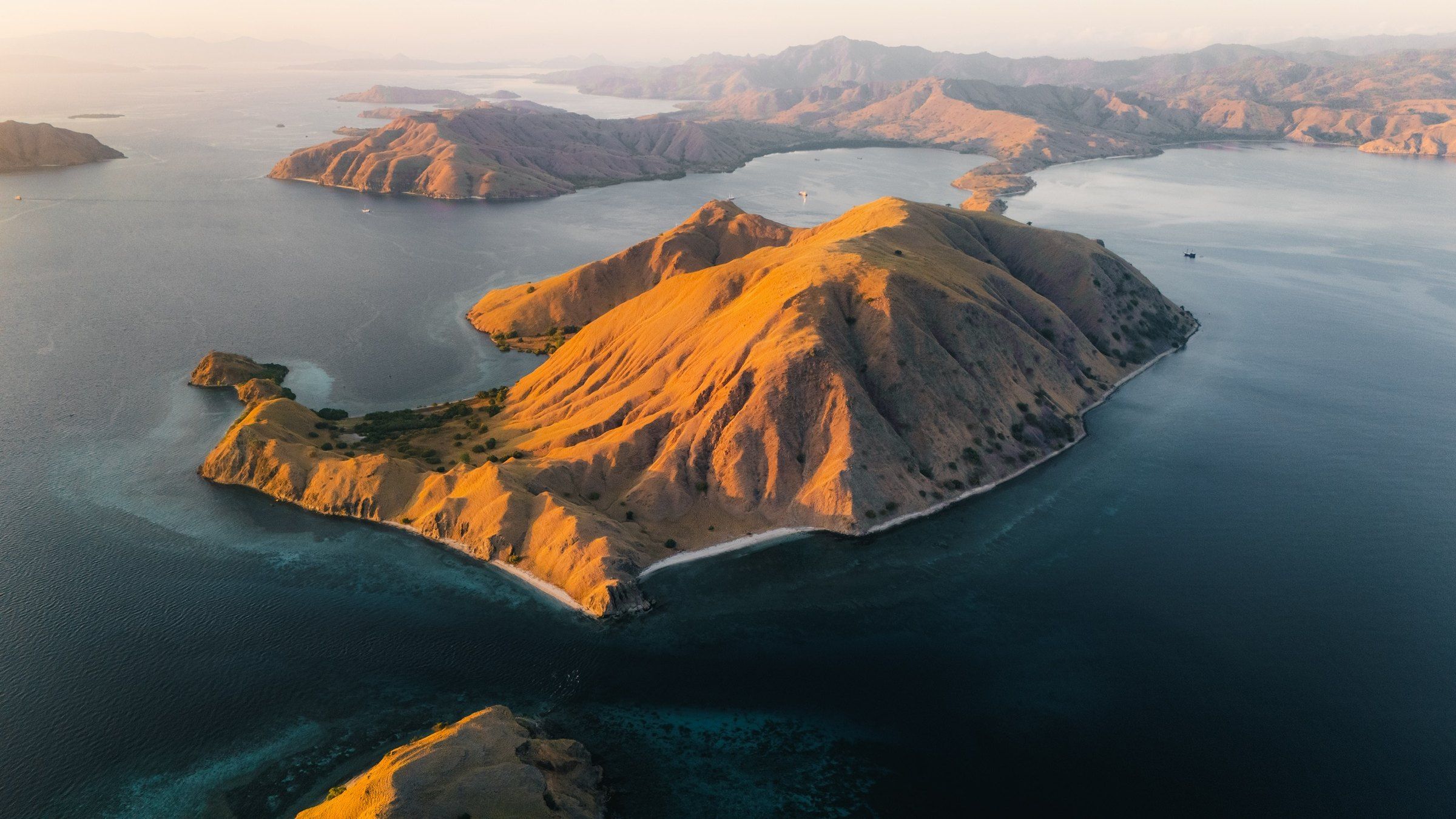 Islands at golden hour from the air