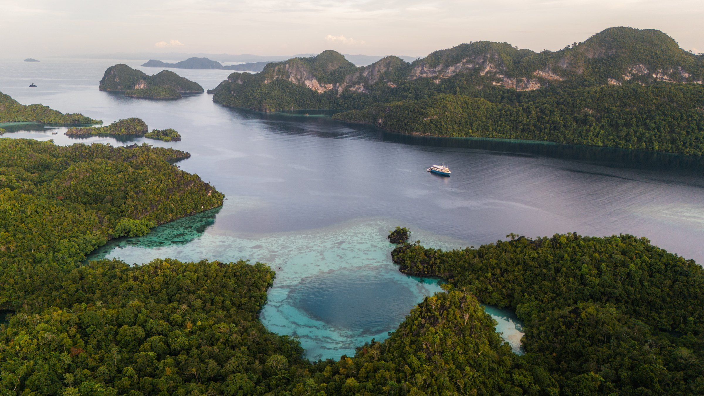 Turquoise lagoon among karst islands